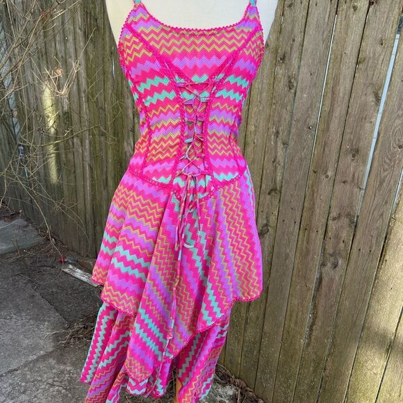 🦋**** Colors Of India Vibrant Zigzag Lace-Up Dress (AA2) - Picture 4 of 14